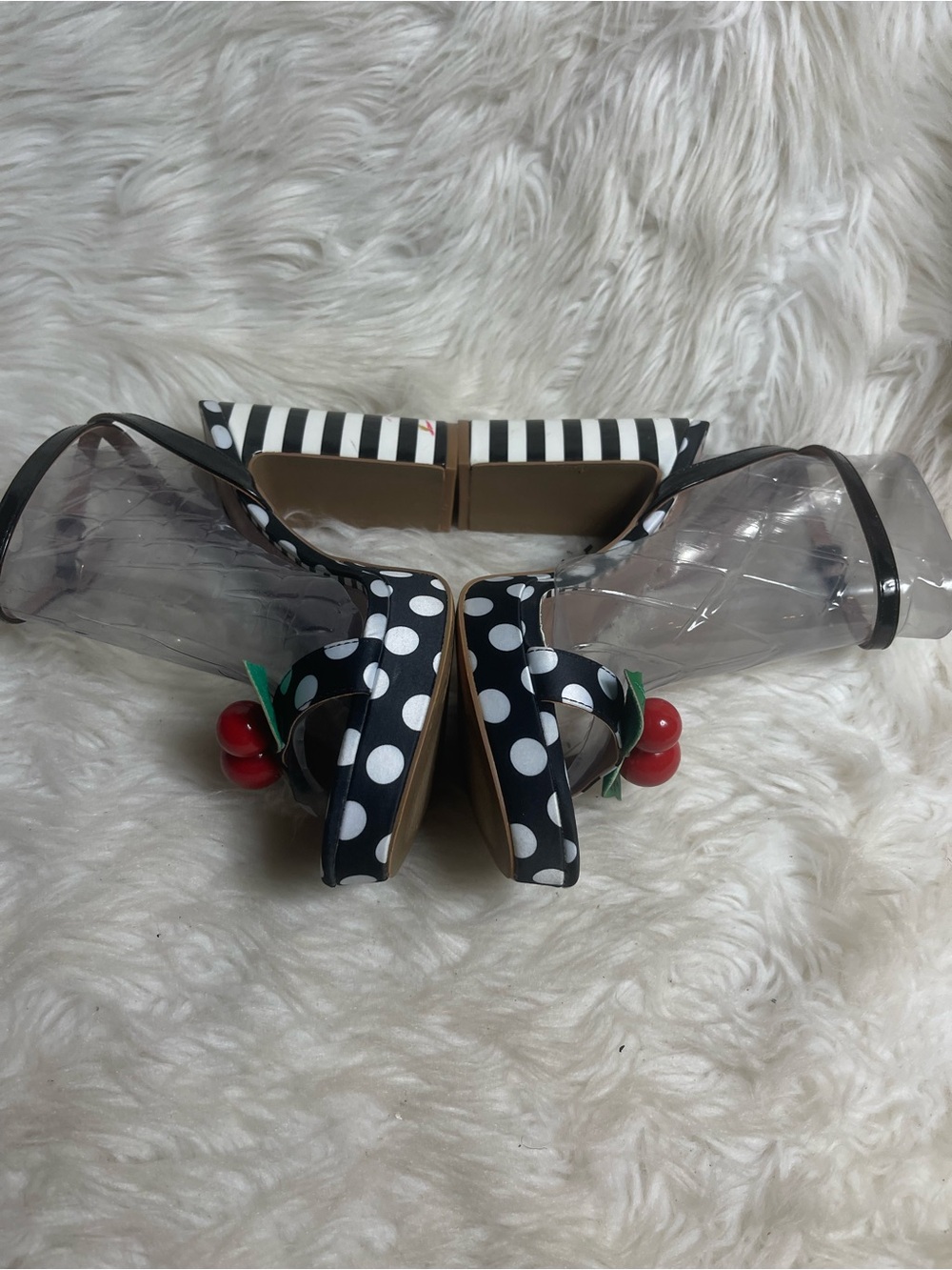 Betsey Johnson Black White Polka Dot Platform Sandal Red Cherry Accent SZ8M - Picture 6 of 12